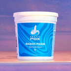 Side profile of Arctic Fox 250g blue bleaching powder tub detailing application instructions