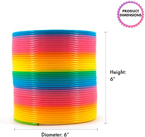 Srenta jumbo slinky toy stretched out horizontally to demonstrate its flexibility and large size.
