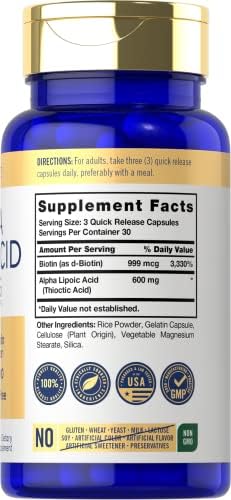 Carlyle ALA with biotin optimizer supplement facts and premium ingredient label view.