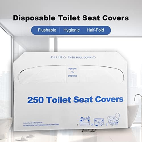 Universal size half fold toilet seat cover placed on a western commode.