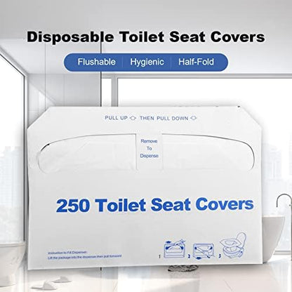 Universal size half fold toilet seat cover placed on a western commode.