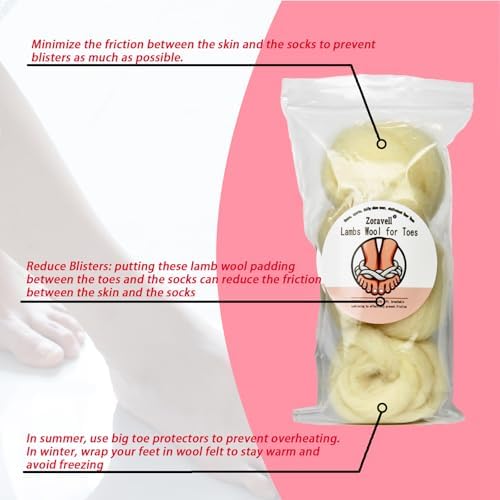 Soft natural lambswool toe separator padding for blister prevention