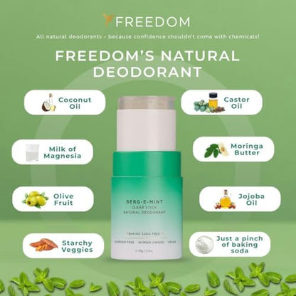 Freedom deodorant ingredients list featuring coconut oil and magnesium.
