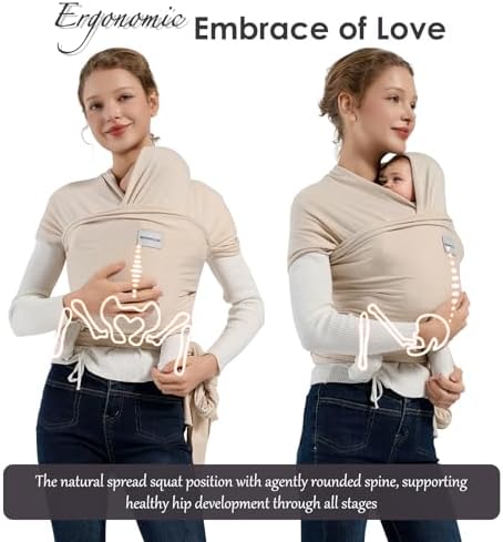 The adjustable tie closure system and shoulder straps of the Misswisdom beige wrap carrier demonstrated.