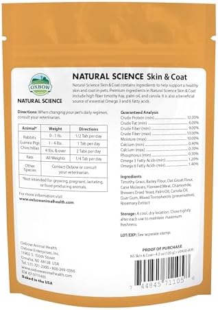 Oxbow small pet supplement bag ingredients label view