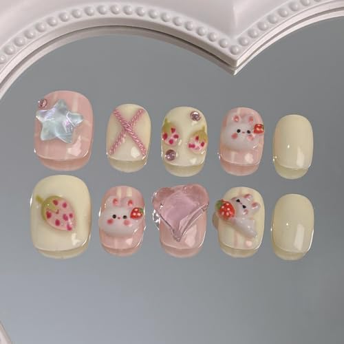 Detailed close up of ZIIVIEVS 3D detachable pink and white false nails pack highlighting the extra small size dimensions.