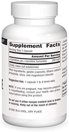 Source Naturals L-Carnitine 60 capsules bottle side profile packaging