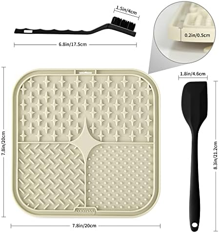Coomazy Lick Mat attached to tile wall with suction cups