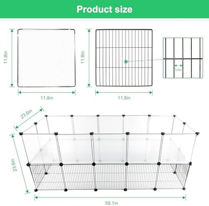 Rabbit Playpen Indoor, Transparent Clear + Wire Small Animal Playpen, 28 Panels (11.8") DIY Plastic Enclosure, Expandable Pet Fence Indoor for Guinea Pigs, Bunny, Hedgehogs, Puppies & Kittens - Image 6