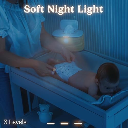 Bollepo baby wipe warmer with built-in LED night light glowing in dark