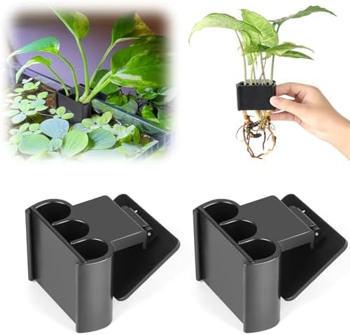 Joqepy hanging aquatic planter attached to a glass fish tank rim via its secure back-clip.