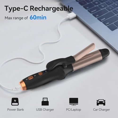User holding Marske mini cordless curler styling short hair