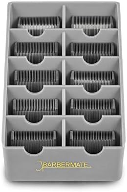 BarberMate clipper blade organizer tray wall mounted setup showing secure slot spacing