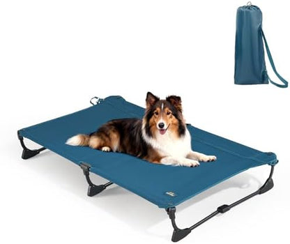 CANINE CANYON Folding Raised Dog Cot, Large Outdoor Elevated Dog Bed with Upgraded Non-Slip Feet, Cooling Chew Proof Portable Heavy Duty Pet Cot Up to 160 lbs for Camping/Home, Dark Blue, 43"x27" - Image 2
