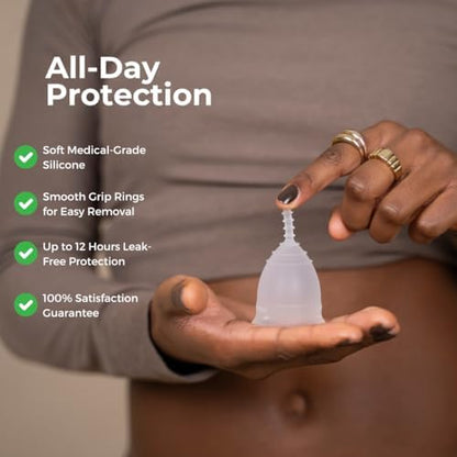 AllMatters menstrual cup packaging showing size A small specifications