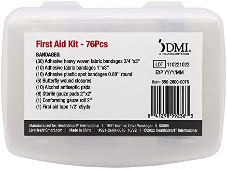 Open DMI emergency kit displaying organized bandages and antiseptic wipes.