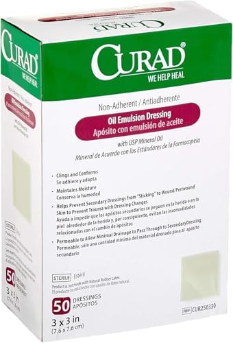 Curad non sticking petrolatum emulsion wound dressing three by three inches pack
