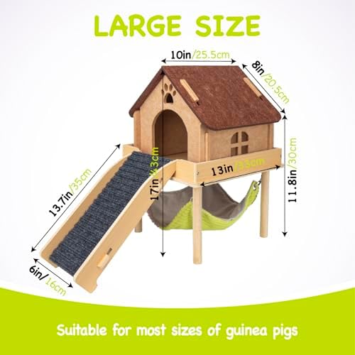 Enlarged small pet wooden house and sleeping hammock for indoor cages