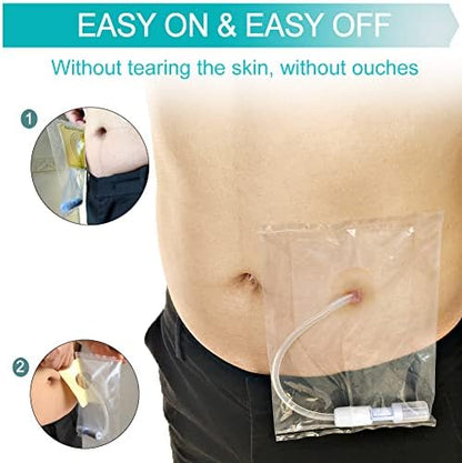 Step by step application of waterproof dialysis catheter shield on clean dry skin