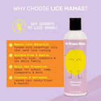 Back of Lice Mamas anti-lice shampoo bottle showing instructions