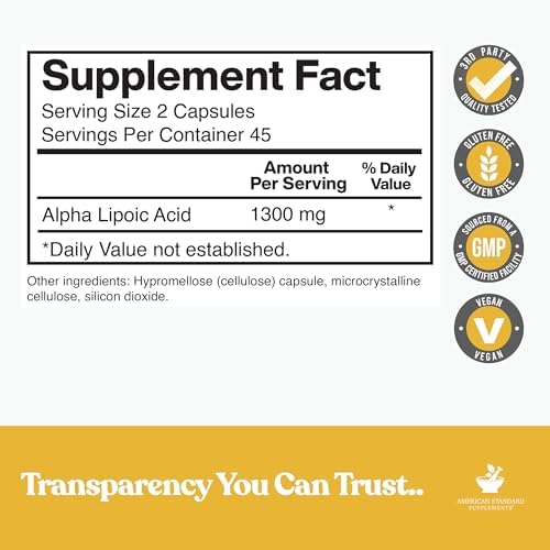 Top view of American Standard Supplements ALA 1300mg 90 capsules bottle