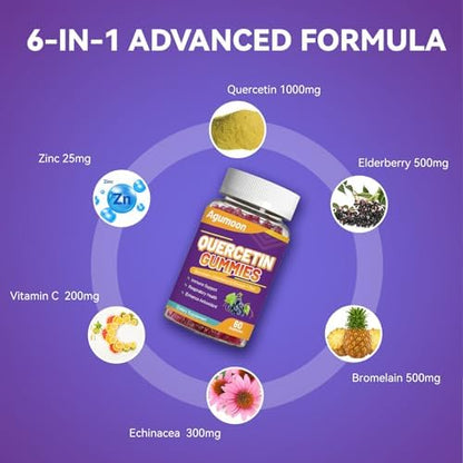 Gelatin-free quercetin 1000mg chewable wellness gummies for seasonal allergy relief