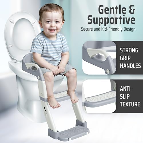Side view of the Zamno kids step stool ladder potty seat showcasing the ergonomic backrest design.