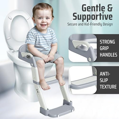 Side view of the Zamno kids step stool ladder potty seat showcasing the ergonomic backrest design.