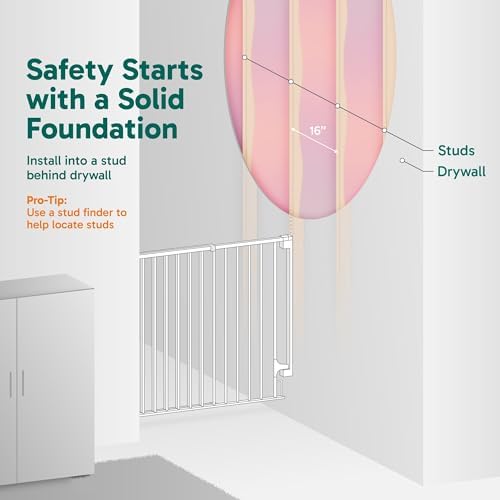 Adjustable width feature of the white Cumbor baby gate expanding to fit a wide doorway.