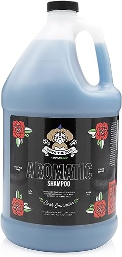 Bark2Basics professional lavender and chamomile dog shampoo showing the concentrated formula label.