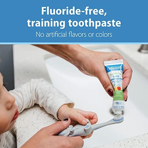 Back label of Dr. Brown's infant toothpaste showing safe to swallow product usage directions
