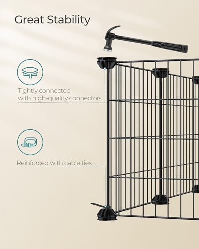 SONGMICS 36 Panels Pet Playpen, Small Animal Playpen, Rabbit Guinea Pig Cage, Zip Ties Included, Metal Wire Apartment-Style Two-Story Pet Premium Villa for Bunnies Puppies,Indoor Use, Black ULPI002B01 - Image 7