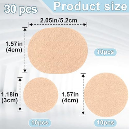 Nude colored self adhesive flannel foot patches in round and oval shapes