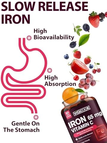 Side angle of Vitacook stomach friendly iron vegan tablets bottle