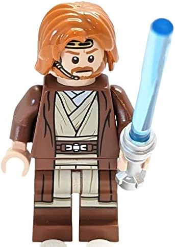 Side profile of authentic Star Wars miniature building toy figure holding lightsaber