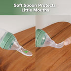 Haakaa four ounce baby fresh food feeder with its protective dust cover securely attached.