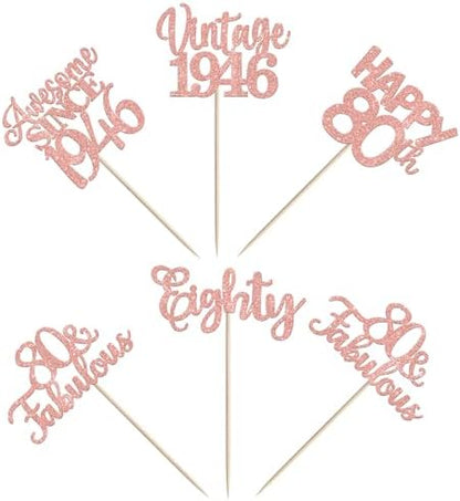 Assorted vintage 1946 birthday cupcake picks set of 30