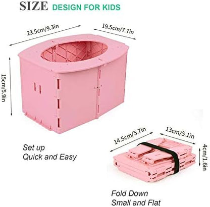 Foldable toddler toilet in pink for travel and camping