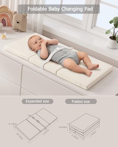 Authentic USA imported eco friendly infant changing pad opened fully to show standard size dimensions