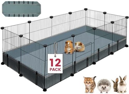 VISCOO 12 Panels Small Animal Playpen, 48" x 24" x 16" Pet Playpen with Waterproof Mat, C&C Cage for Guinea Pigs, Puppy Play Pen, Bunny Playpen, Indoor Outdoor Portable Metal Wire Yard Fence - Image 2