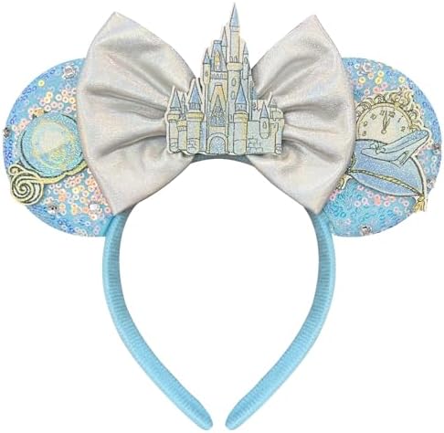 Close up of Bolonar Cinderella inspired castle bow and blue sequins