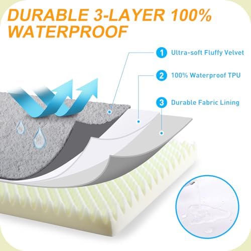 KSIIA Orthopedic Dog Bed Dog Crate Bed Waterproof for Large Dogs Deluxe Plush Washable Pet Mat with Egg Crate Foam & Removable Cover, 35 x 22 Inch, Gray - Image 6