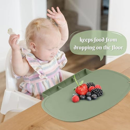 Close up angle of a food grade toddler place mat with raised edges for dining tables.