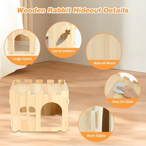 BWOGUE Large Wooden Rabbit House and Hideouts Bunny Castle Detachable Small Animal Play Hideaway Rabbit Hideout Cage Accessories for Indoor Adult Rabbit Guinea Pig Chinchilla Habitat - Image 5