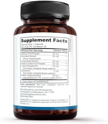 Sunergetic Eye Pressure Support Supplement label details showing ingredients