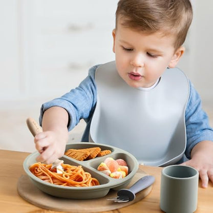 Set of six colorful silicone and steel toddler utensils