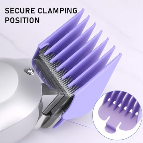 HuGuWdy professional hair clipper guards set highlighting the secure slide on mechanism and durable nylon construction