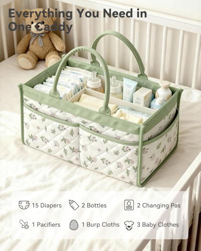 Side profile of Tivellary portable diaper station basket with sturdy handles