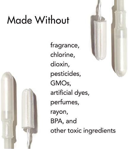 Chlorine-free and fragrance-free organic cotton core tampons for sensitive skin.