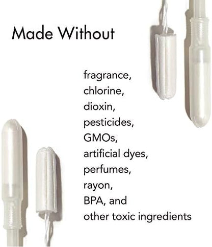 Chlorine-free and fragrance-free organic cotton core tampons for sensitive skin.